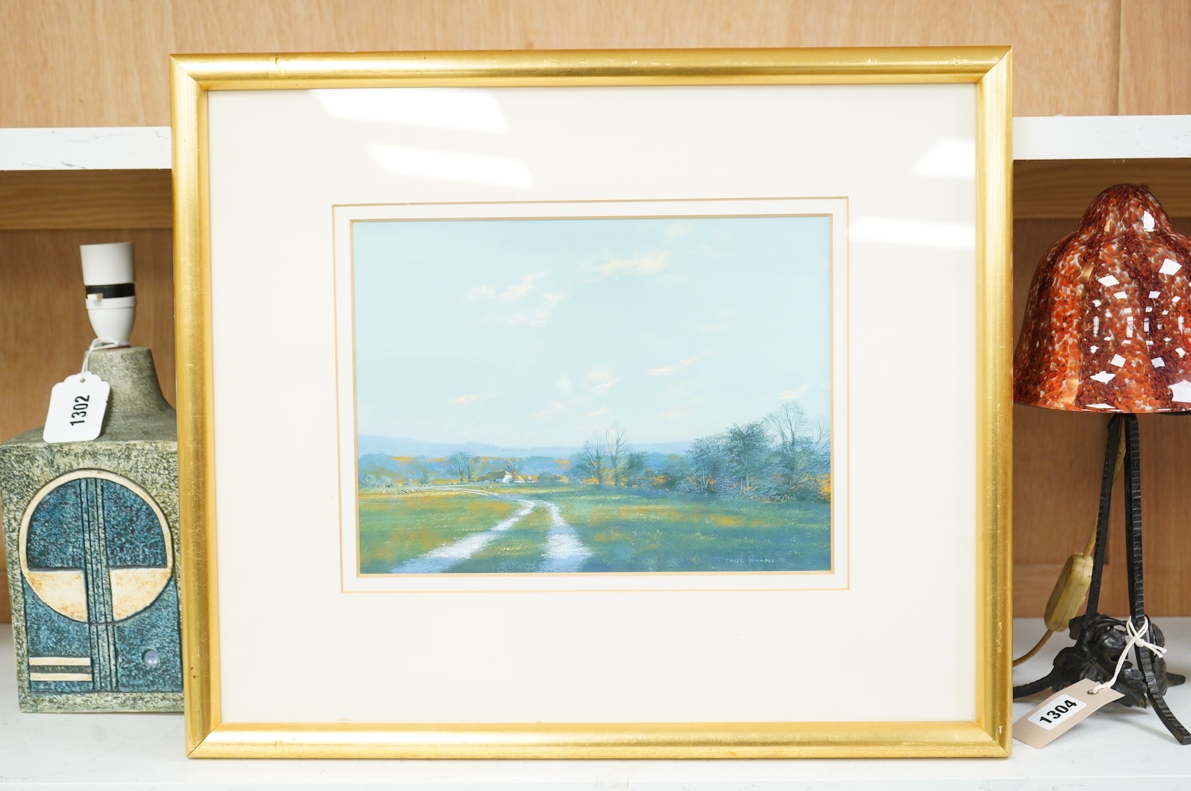 Paul Evans (b.1950), ‘Distant Downs at Dusk’, signed, Chichester House Gallery inscribed label verso, gouache, 20 x 27cm